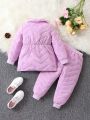 Young Girl Solid Button Front Coat & Pants