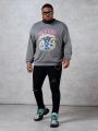 Manfinity Men's Plus Size Loose-Fit Knitted Sweatshirt With Mushroom & Skull Print And Round Neckline