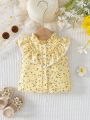 Baby Girls' Romantic And Lovely Small Floral Ruffle Edge Top For Summer