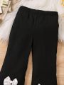 SHEIN Kids EVRYDAY Young Girl's Split Hem Bell Bottom Pants With Bow Decoration