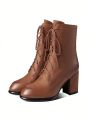 Ladies' British Style Elegant Solid Color Single Buckle Classic Boots With Side Zipper