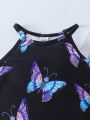 SHEIN Kids Y2Kool Little Girls' Butterfly Printed Halter Neck Dress, Spring/Autumn