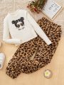 SHEIN Kids Y2Kool Tween Girl Leopard & Figure Graphic Tee & Pants