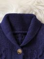 Infant Boys' Cardigan Sweater With Shawl Collar And Twisted Flower Design
