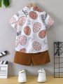 SHEIN Kids QTFun Young Boy Easter Egg Printed Shirt & Shorts Set