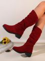 Women's Fashionable All-match Fold Over Chunky Heel Boots