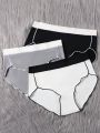 3pcs/Set Teen Girls' Simple Colorblock Edge Underwear