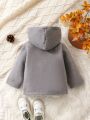 Thickened Baby Boys' Hooded Double-breasted Woolen Coat With Horn Buttons, Fall/winter