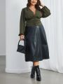 SHEIN Privé Plus Size Women's Lantern Sleeve Ruffle Shirt