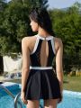 DAZY Women's Colorblock Spaghetti Strap One-piece Swimsuit