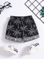 Infant Boys' Casual Beach Coconut Tree & Letter Print Shorts For Vacation