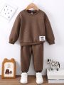 SHEIN Kids FANZEY Toddler Boys' Solid Color Casual Style Long Sleeve Suit For Spring And Autumn