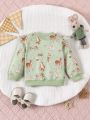SHEIN Baby Girl's Fun And Cute Cartoon Animal Design Soft And Comfortable Ruffled Sweatshirt