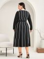 SHEIN Modely Plus Striped Pattern Sweater Dress Without Belt