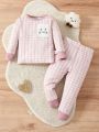 Infant Baby'S Cute Cartoon Plaid Pattern Printed Home Clothing Set For Fall