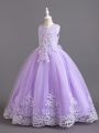 Girls' Sleeveless Tulle Party Dress With Floral Decals For Tween Girls