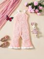SHEIN Baby Girls' Casual, Elegant, Simple Style, All-Match, Sleeveless, 3d Bowknot Decor, Bell-Bottom Romper Jumpsuit For Spring & Summer Outings
