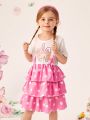 SHEIN Kids QTFun Toddler Girls' Easter Pink Polka Dot Rabbit Print Dress