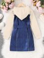 Tween Girls Hooded 2 In 1 Style Dress With Belt Detail