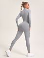 Zipper Front Long Sleeve Compression Jumpsuit For Fitness