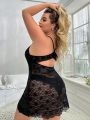 Plus Size Hollow Out Detail Lace Back Nightgown