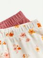 Cozy Cub Baby Girls' 4pcs/set Floral Pattern Round Neck Top With Long Pants