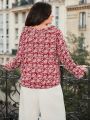 SHEIN Frenchy Plus Size Vacation Floral Print Ruffled Edge Blouse