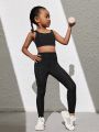 Little Girls' Back Crossed High Elasticity Shape-Enhancing Breathable Sweat Wicking Sports Outfit
