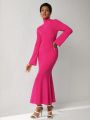 VIZLOOKS Women'S Solid Color Stand Collar Mermaid Hem Sweater Dress
