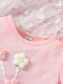 Baby Girls' Short Sleeve T-Shirt With 3d Flower Decoration