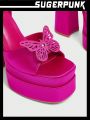 Sugerpunk Women's Fashionable Waterproof High Heel Platform Shoes With Butterfly Embellishment