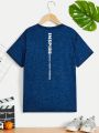 SHEIN Boys And Girls Fit Sports Breathable Round Neck Graphic Knitted Short-Sleeved T-Shirt Sportswear
