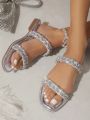 Women's Casual Flat Sandals With Rhinestone Decoration