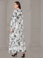 SHEIN Mulvari Women's Floral Printed Multi-layered Dress With Ruffle Hem