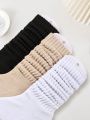 3pairs/Set Fashionable Pure Color Simple Basic Mid-Calf Socks