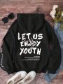 Teenage Girls' Casual Letter Printed Hooded Sweatshirt