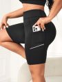 Plus Size Women's Reflective Training Shorts With Pocket