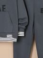 SHEIN Kids Academe Tween Boy Letter Graphic Raglan Sleeve Striped Trim Sweatshirt & Sweatpants