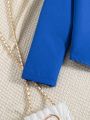 SHEIN Tween Girl Lapel Collar Blazer & Floral Print Belted Halter Neck Jumpsuit