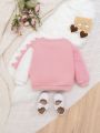 SHEIN Baby Girl Unicorn Print 3D Ear Design Fuzzy Sleeve Sweatshirt