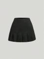 Teen Girl Solid Pleated Hem Denim Skirt