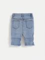 SHEIN SHEIN Tween Boys' Ripped Frayed Washed Blue Denim Shorts, For Spring And Summer Tween Boy Outfits