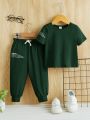 SHEIN Baby Boy Casual & Comfortable Slogan Printed Sports Suit