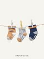 Cozy Cub Three Pairs Of Cartoon Striped Baby Thickened Terry Socks