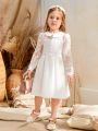 SHEIN Kids CHARMNG Toddler Girls Contrast Lace Collar Fold Pleated Dress
