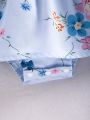 Baby Floral Print Ruffle Trim Combo Bodysuit