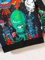 SHEIN Boys' Fun And Cute Comfortable Crewneck Sweatshirt, Alien & Ufo Print All-Over