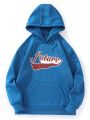 Manfinity Hypemode Men'S Plus Size Letter Printed Drawstring Hoodie With Fleece Lining