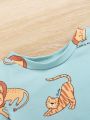SHEIN Baby Boy'S Leisure Cartoon Animal Printed Short Sleeve Top & Long Pants Homewear Set