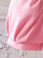 SHEIN Kids FANZEY Girls' Peter Pan Collar Bubble Sleeves Color Block Dress With Belt, Big Kids